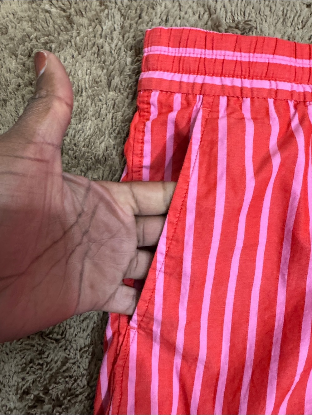 GAP Poplin Boxer Shorts Red Pink Striped Womens size XXL Casual Summer Lounge - Picture 6 of 9